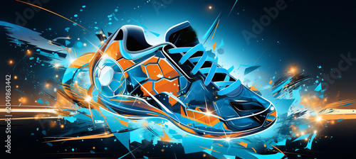 Soccer player with fiery shoe ready to play
