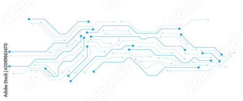 Blue Digital Circuit Board Patterns on Black Background with Data Elements