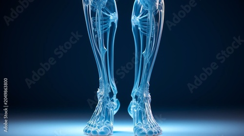 anteroposterior and lateral foot and ankle x-ray showing total ankle replacement or arthroplasty in a patient with severe traumatic osteoarthritis. dark background.