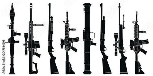 Tableau sur toile Military weapons silhouettes set with sniper rifles shotguns and grenade launche