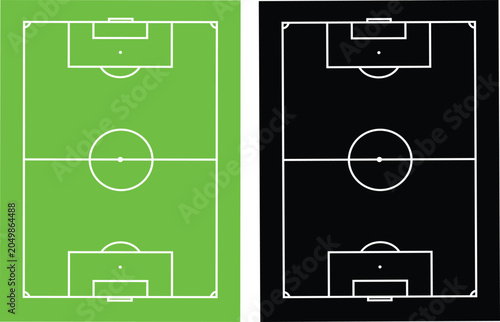 football field icon set, collection and group of soccer pitch, stadium court, futsal ground and sports arena layout symbols isolated design