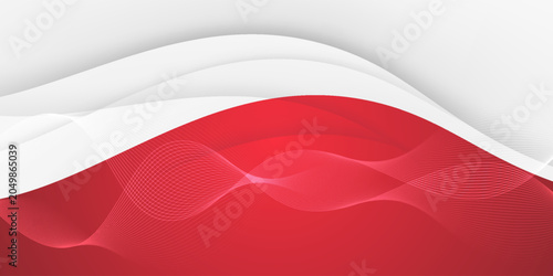 Abstract red and white wavy background with dynamic flowing lines. Vector illustration