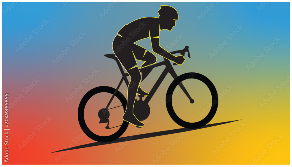 Fototapeta premium Cyclist Riding Bike Silhouette Vector Illustration