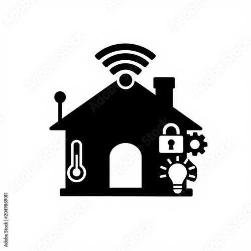 Smart Home Control Icon Black Silhouette On White Background automation