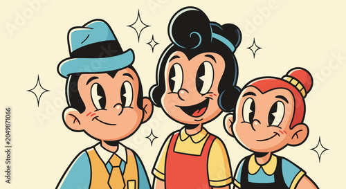 Foto Retro cartoon trio with vintage charm, bringing a touch of nostalgic joy and cla