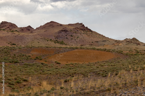 Colorful hills in Altai Republic, named Mars 3. Nature environment background. Natural colored texture of sandstone Martian landscape in Altai Mountains