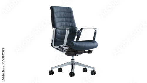 Bild auf Leinwand Modern executive office chair with textured blue fabric and chrome accents, isol