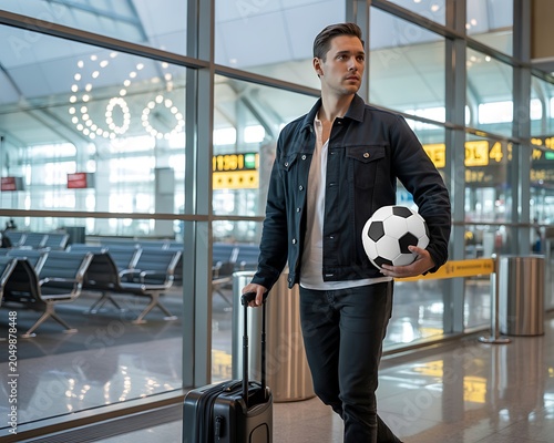 Soccer Player Airport Travel Illustration, football, soccer, soccer player