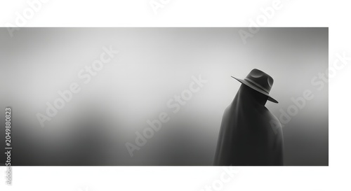 Mysterious person in a hat standing in thick fog isolated on transparent background