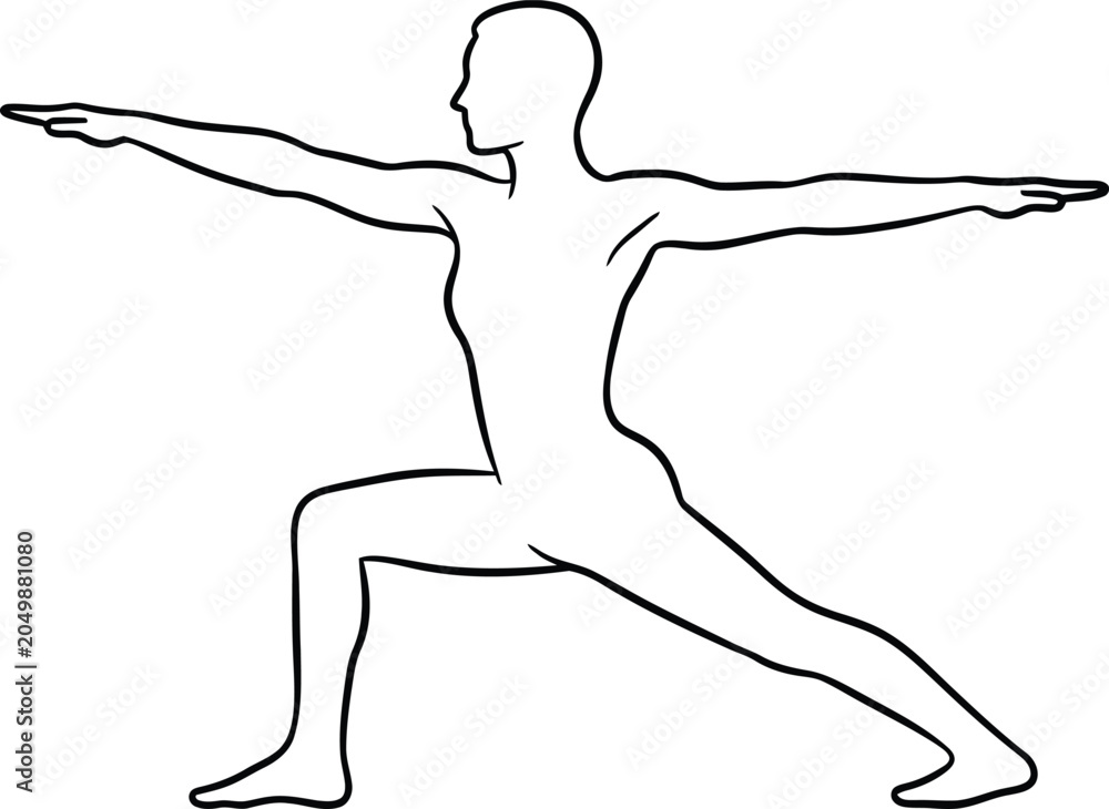 Fototapeta premium Warrior two yoga pose line art illustration