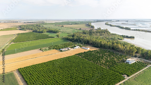 Tableau sur toile Guadalquivir river winding through Andalusian agricultural fields