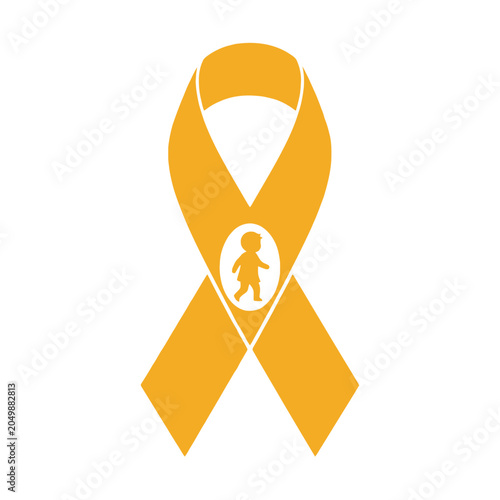 Gold awareness ribbon with child silhouette for childhood cancer awareness