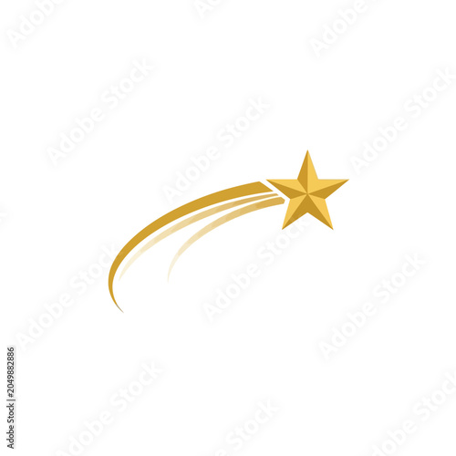 Golden shooting star icon with dynamic tail isolated on white