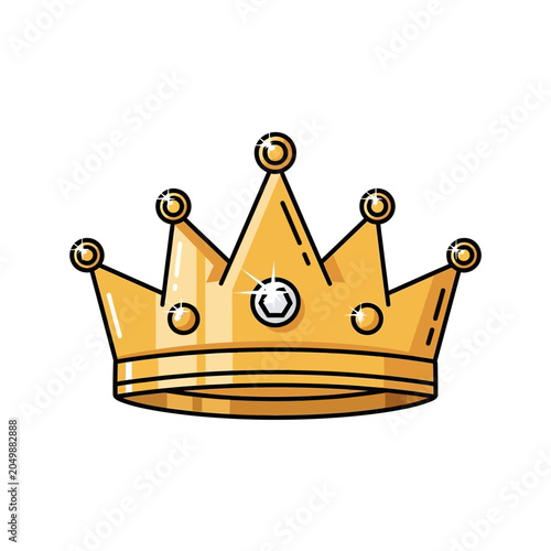 Golden royal crown illustration with diamonds on white background