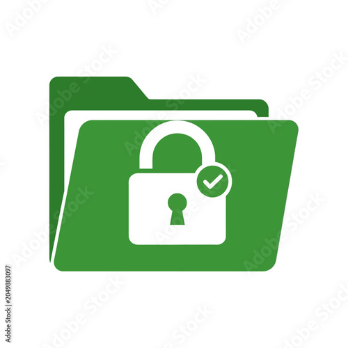 Green folder icon with padlock and checkmark for security