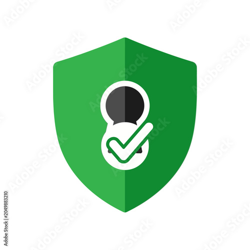 Green shield icon with verified user profile and checkmark