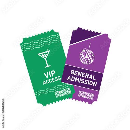 Green VIP access and purple general admission event tickets