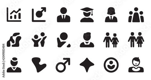 Professional profile and demographic icons showing diverse personas and population symbols.