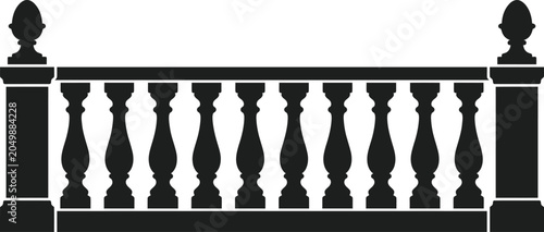 Bild auf Leinwand Classic architectural balustrade silhouette, black balcony railing fence vector