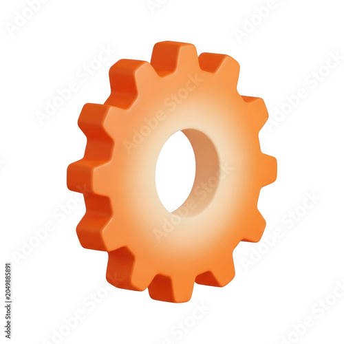 Orange gear icon with metallic teeth and smooth edges
