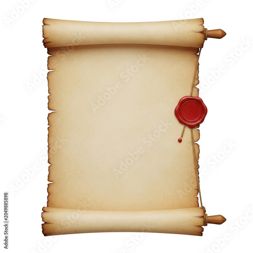 Old parchment paper with red wax seal