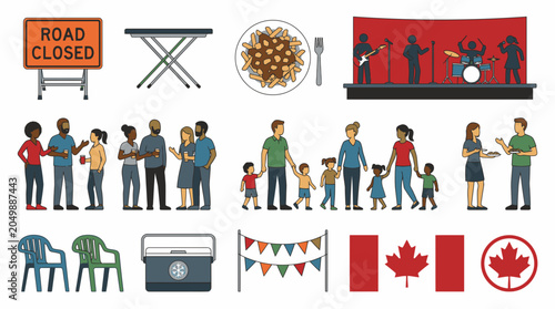 Canadian community festival and outdoor celebration illustration set.