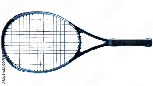 Fotografie Dark blue tennis racket with textured grip, isolated on transparent background
