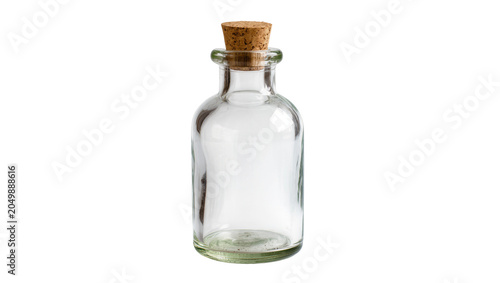 Tableau sur toile Clear glass apothecary bottle with cork stopper, isolated on transparent backgro