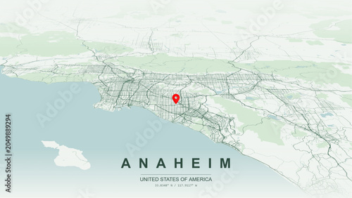 Bild auf Leinwand Modern minimalist vector map of Anaheim, California, USA