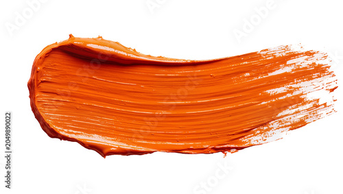 фотографія Thick orange paint smear with visible brush strokes, isolated on transparent bac