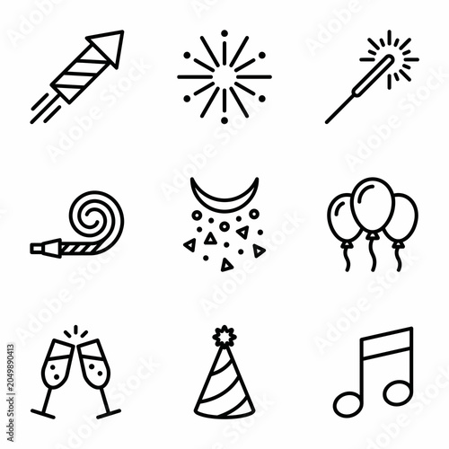 Celebration and party line icon collection.