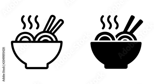 Obraz na płótnie Hot Noodle Bowl Icons, Asian Food Vector Set, Steaming Ramen Meal Graphics, Chop