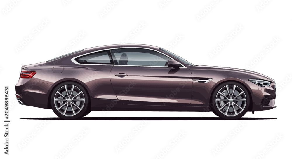 Naklejka premium Sleek Luxury Coupe Car, Side View, Metallic Brown Color, Modern Auto Design