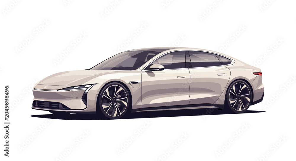 Fototapeta premium Modern Electric Sedan Car, Sleek White Luxury Vehicle Studio Shot