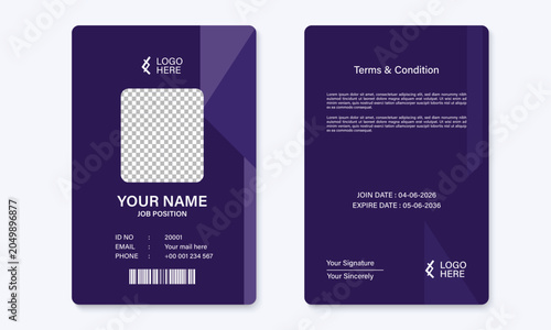 Premium Dark Purple Corporate ID Card Template Professional Employee Identity Badge