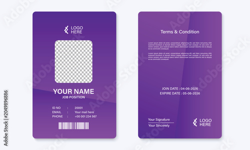 Elegant Purple Employee ID Card Template Modern Corporate Staff Badge Design