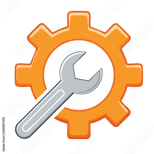Orange gear with wrench icon