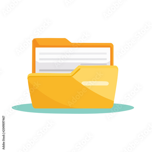 Yellow folder with documents, flat design icon