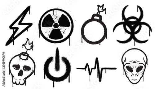 Graffiti Spray Icon Pack Black Vector Urban Grunge Danger Elements Set