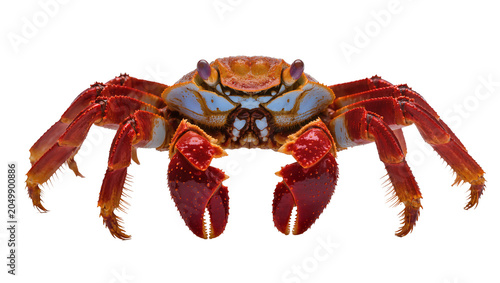 Obraz na plátně Bright red and blue crab with sharp claws, isolated on transparent background