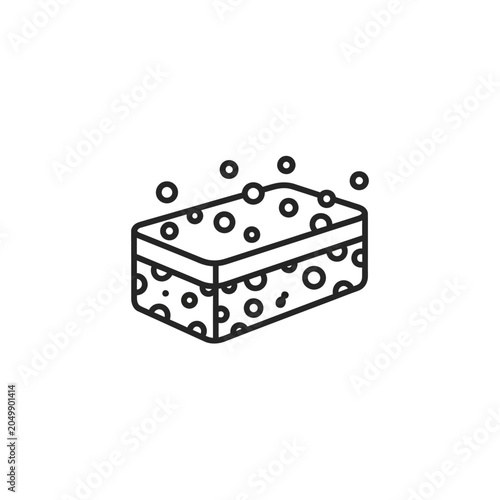 Line art icon of a cleaning sponge with bubbles.
