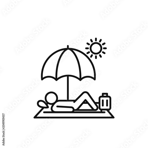 Line art icon of person relaxing at the beach