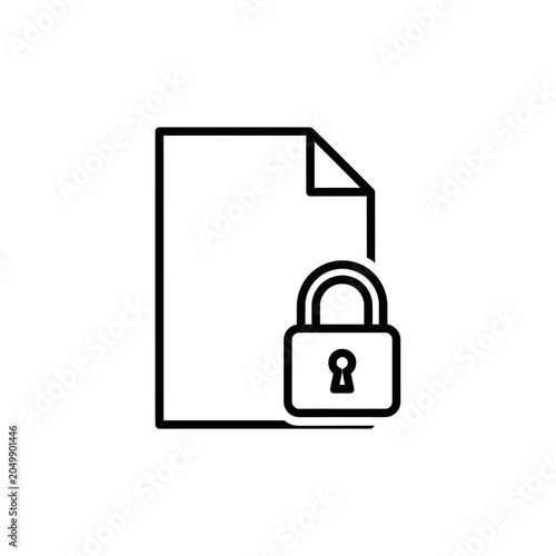 Line art icon of document with padlock protection.