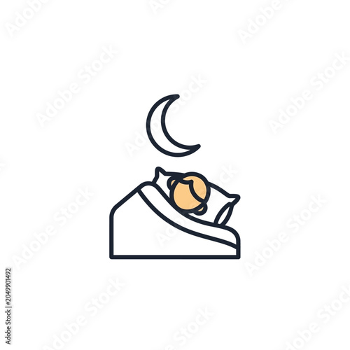 Line art illustration of person sleeping in bed.