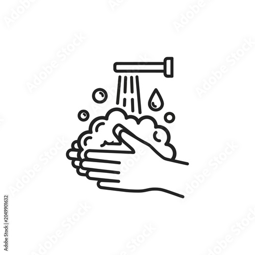 Line icon showing hands being washed under running water.
