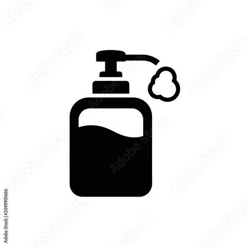 Liquid soap dispenser pump bottle icon in black.