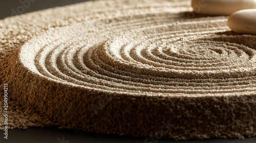 Close Up Of Raked Sand Spiral Pattern In Japanese Garden