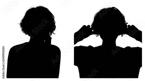 Bild auf Leinwand Silhouette of person covering ears looking frustrated or annoyed isolated on tra