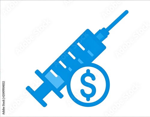 A blue syringe with a dollar sign in a circle