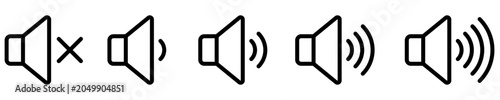 Set of volume level icons, sound indicators from mute to maximum. Vector illustration.